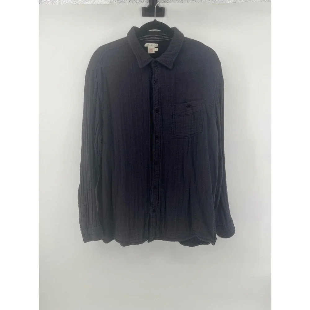 Carbon 2 Cobalt Mens Large Charcoal Grey Cotton Gauze Long Sleeve Button Shirt - Picture 2 of 6